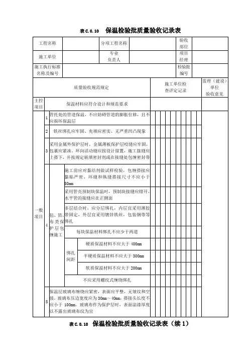 保温检验批质量验收记录表