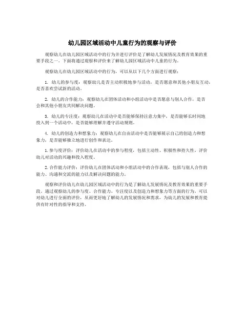 幼儿园区域活动中儿童行为的观察与评价