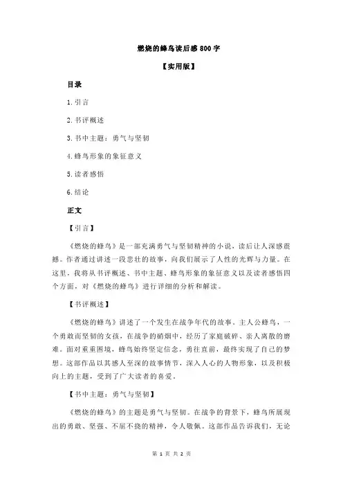 燃烧的蜂鸟读后感800字