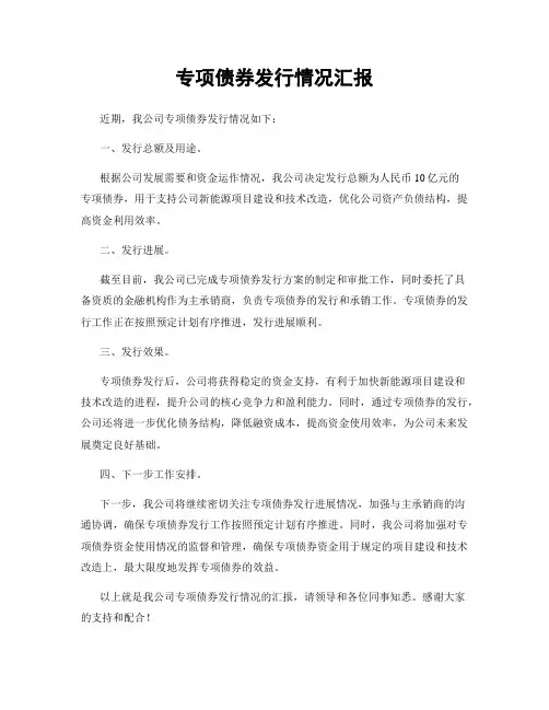 专项债券发行情况汇报