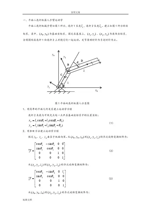 用平面二连杆机器人为例贯穿运动学、雅可比、动力学、轨迹规划甚至控制与编程