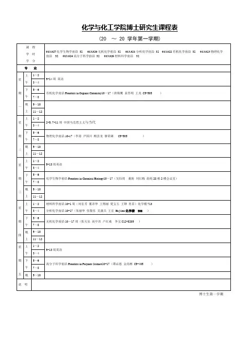 化学博士第一学期 课表
