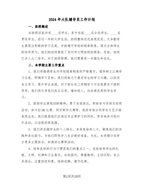 2024年大队辅导员工作计划（五篇）
