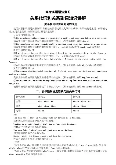 高中英语2025届高考语法复习关系代词和关系副词知识讲解