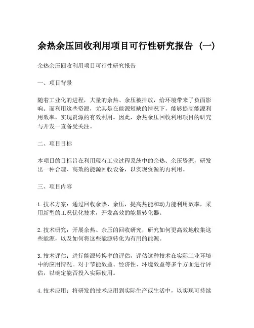 余热余压回收利用项目可行性研究报告 (一)