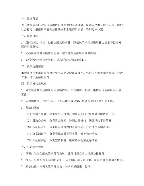 街道预防金融风险应急预案