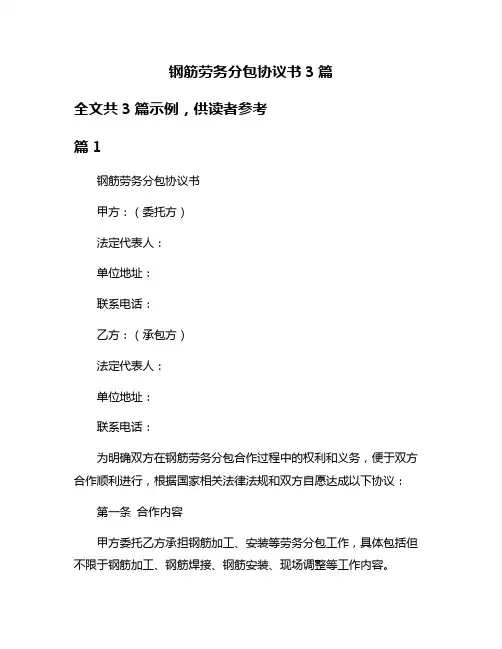 钢筋劳务分包协议书3篇