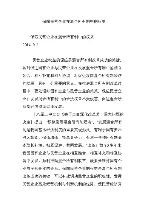 保障民营企业在混合所有制中的权益