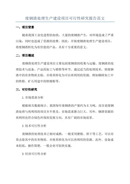 废钢渣处理生产建设项目可行性研究报告范文