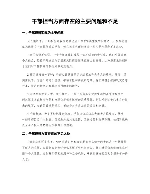 干部担当方面存在的主要问题和不足