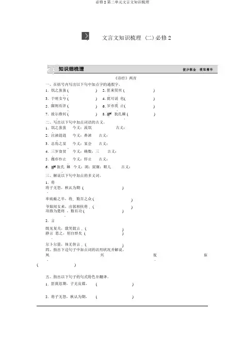 必修2第二单元文言文知识梳理