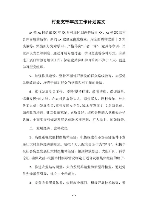 2019-2020村党支部年度工作计划范文