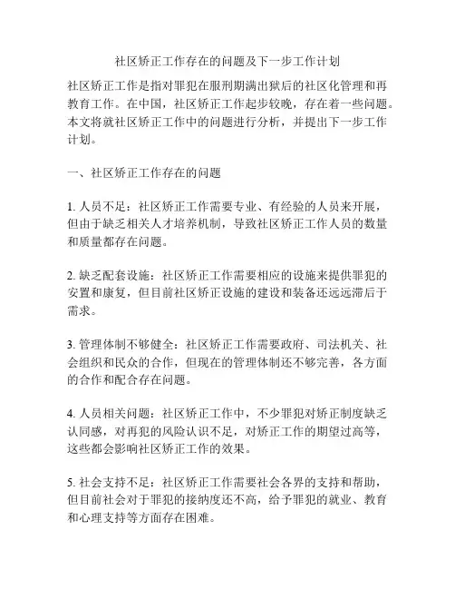 社区矫正工作存在的问题及下一步工作计划