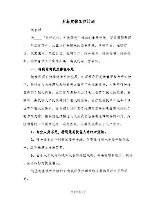 对标定位工作计划（2篇）