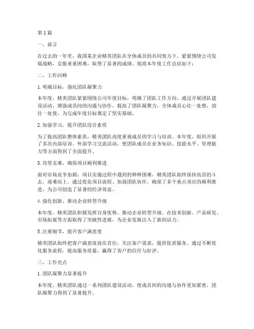 年度精英团队工作总结(3篇)