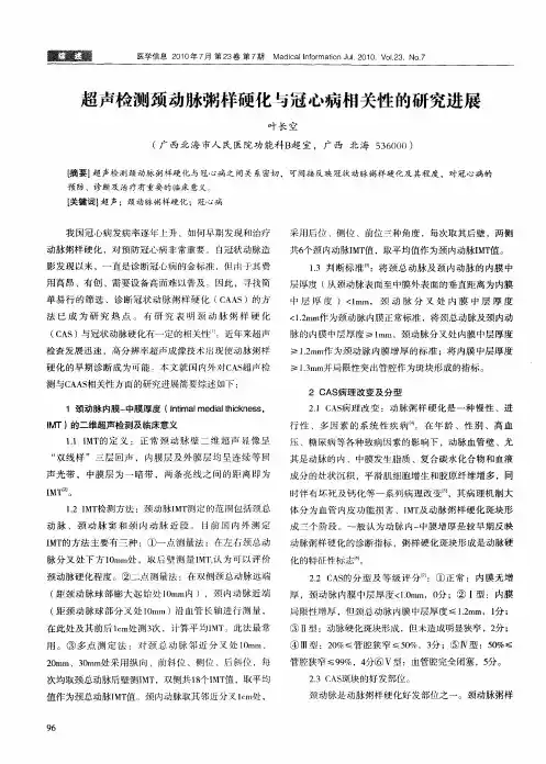 超声检测颈动脉粥样硬化与冠心病相关性的研究进展