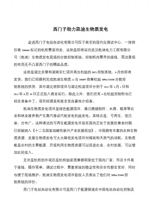西门子助力凯迪生物质发电