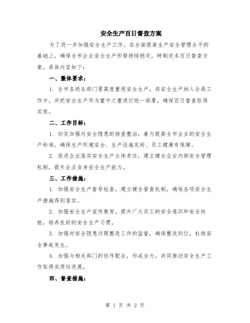 安全生产百日督查方案