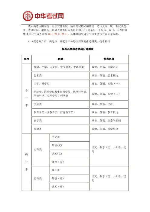 2019年辽宁成人高考考试时间