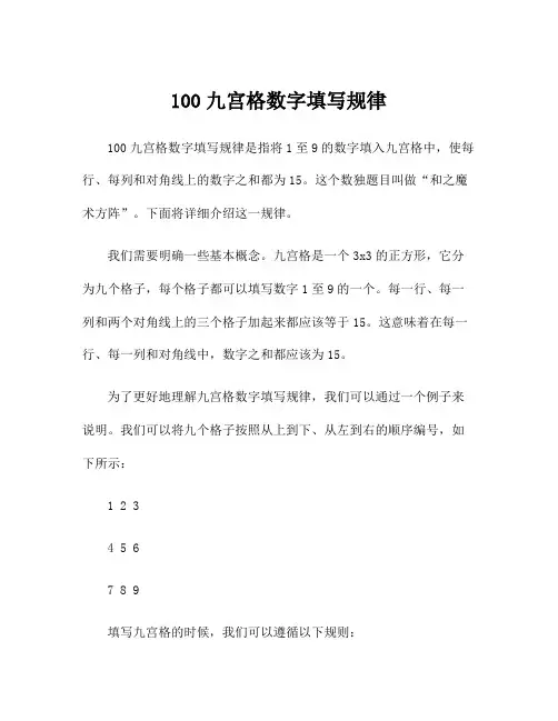 100九宫格数字填写规律