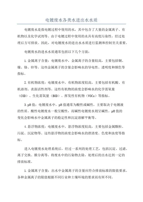电镀废水各类水进出水水质