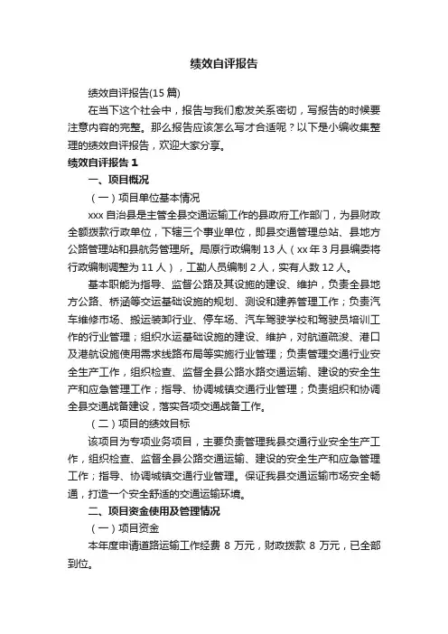 绩效自评报告（15篇）