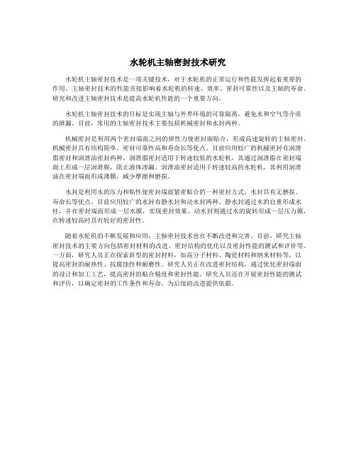 水轮机主轴密封技术研究