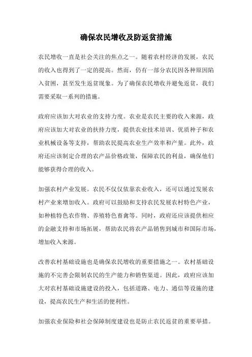 确保农民增收及防返贫措施