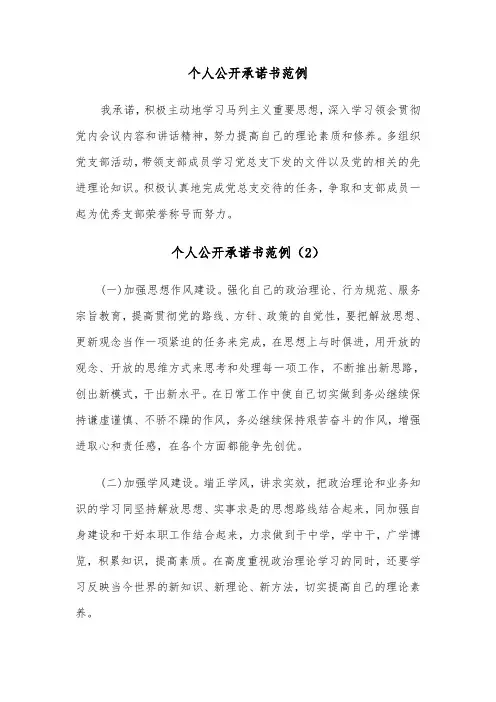 个人公开承诺书范例（6篇）