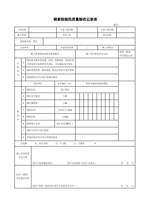 锚索支护检验批质量验收记录表