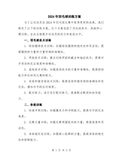 2024年羽毛球训练方案