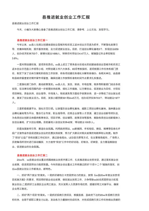 县推进就业创业工作汇报
