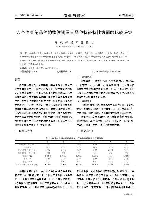 六个油豆角品种的物候期及其品种特征特性方面的比较研究