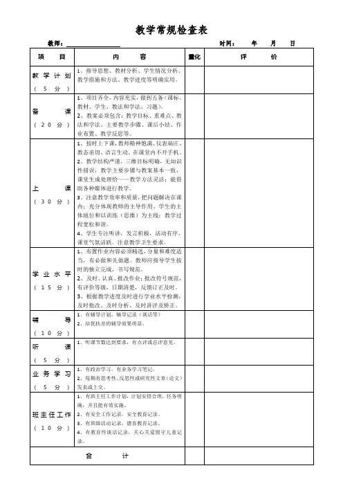 教学常规检查表