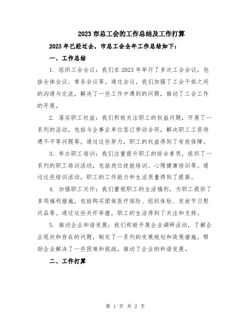 2023市总工会的工作总结及工作打算