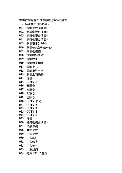 深圳数字电视节目表频道列表