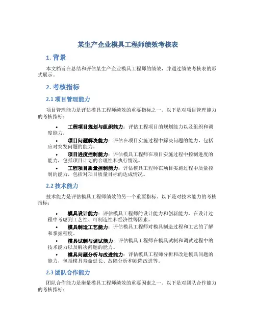 某生产企业模具工程师绩效考核表