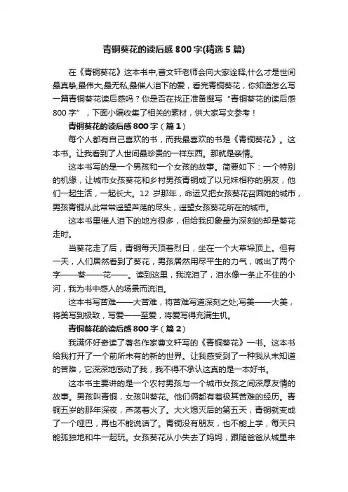 青铜葵花的读后感800字（精选5篇）