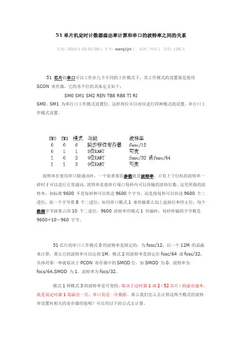 51单片机定时计数器溢出率计算和串口的波特率之间的关系