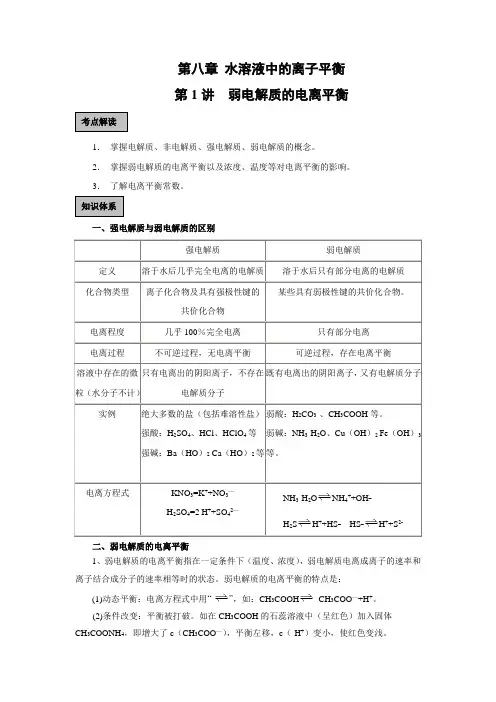 学案1：弱电解质的电离平衡