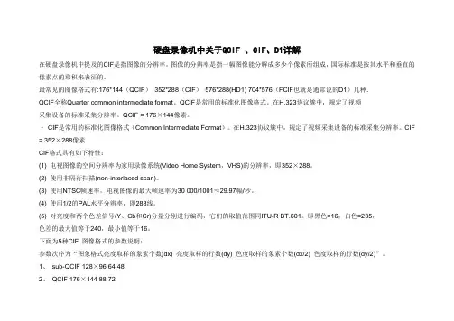 硬盘录像机中关于QCIF 、CIF、D1详解
