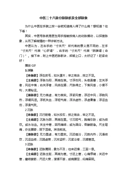 中医二十八脉分脉脉歌及全部脉象