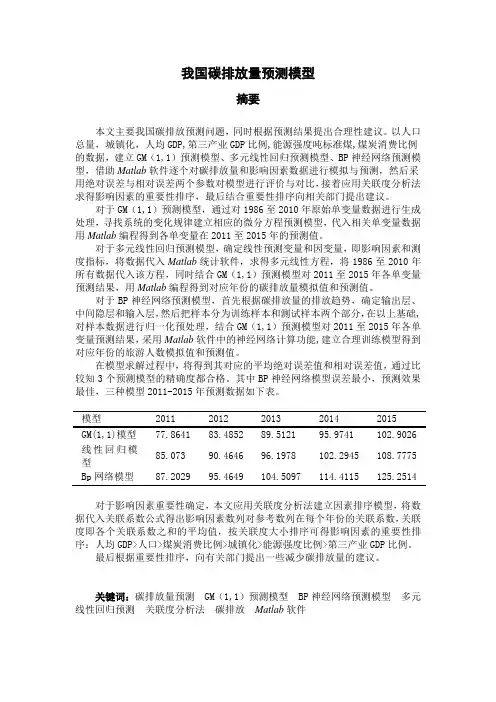 我国碳排放量预测模型