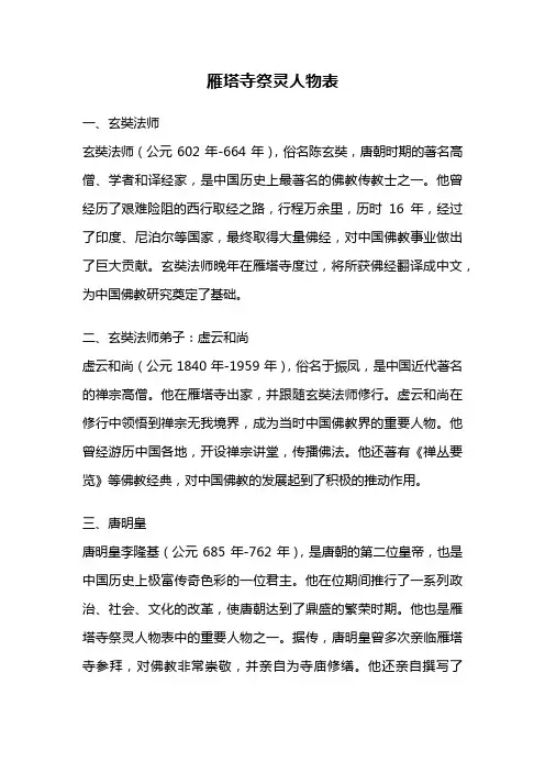 雁塔寺祭灵人物表