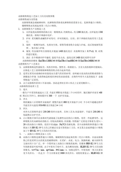 高铬铸铁铸造工艺加工刀具及切削参数