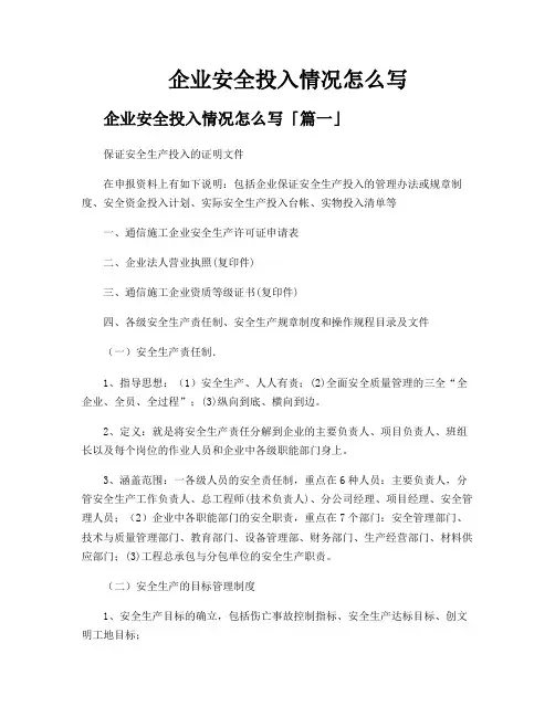 企业安全投入情况怎么写