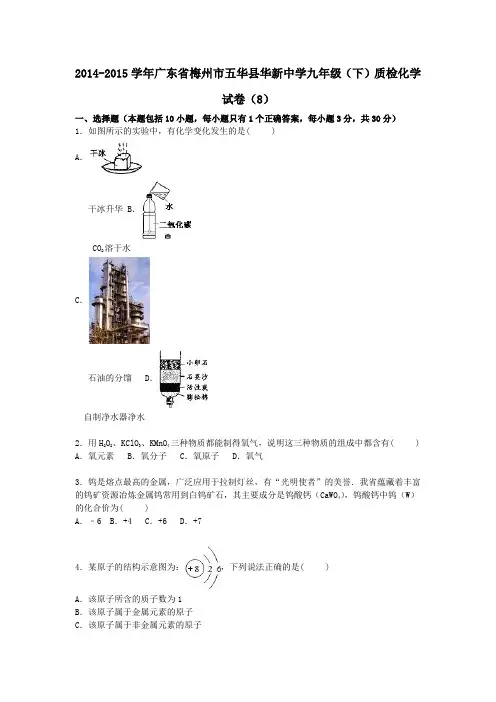 九年级化学下质检试题(8)(含解析)新人教版
