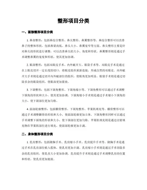 整形项目分类