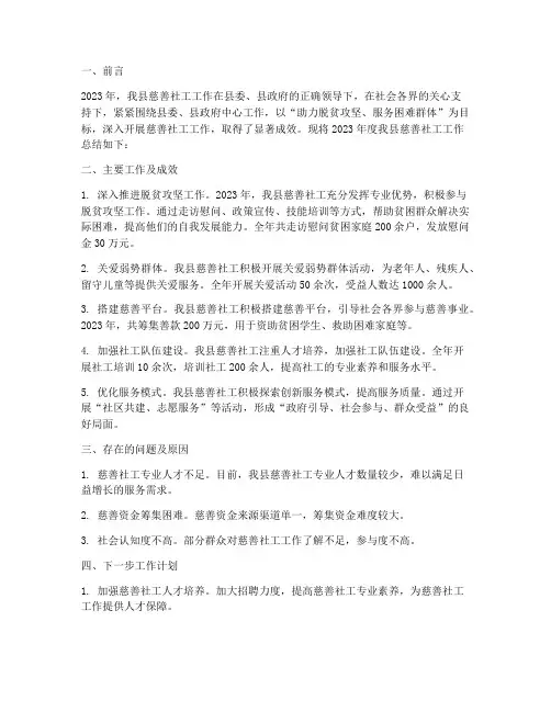 县慈善社工工作总结报告