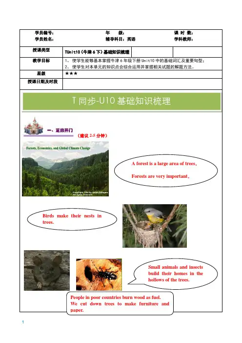 上海牛津版英语六年级下册6BUnit10U10同步讲义